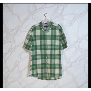 Tommy Hilfiger Classic Fit Green Plaid Short Sleeve Button Down Shirt Mens XXL